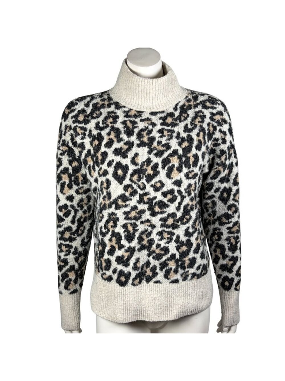 Loft Leopard Print Turtleneck Sweater Size M Long Sleeve Pullover Stretch